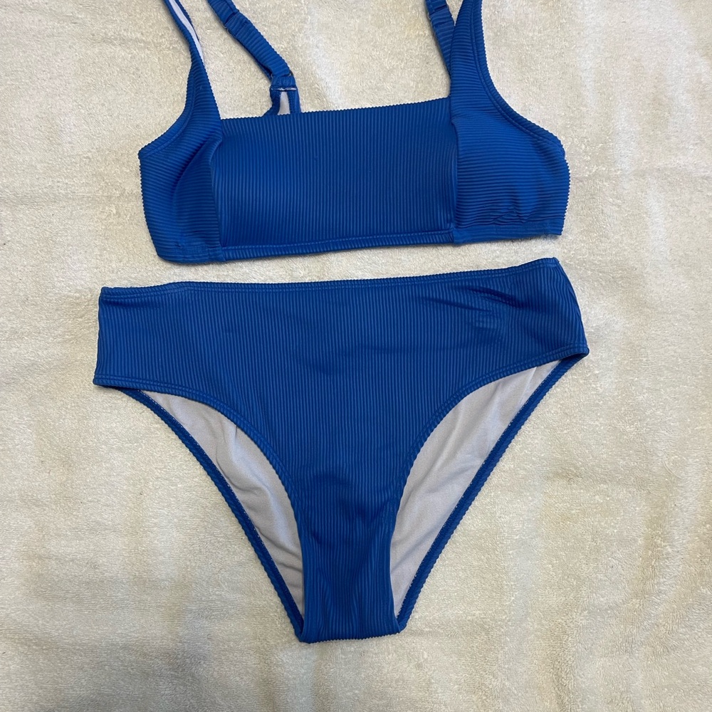 Cupshe Blue Ribbed Bikini Set